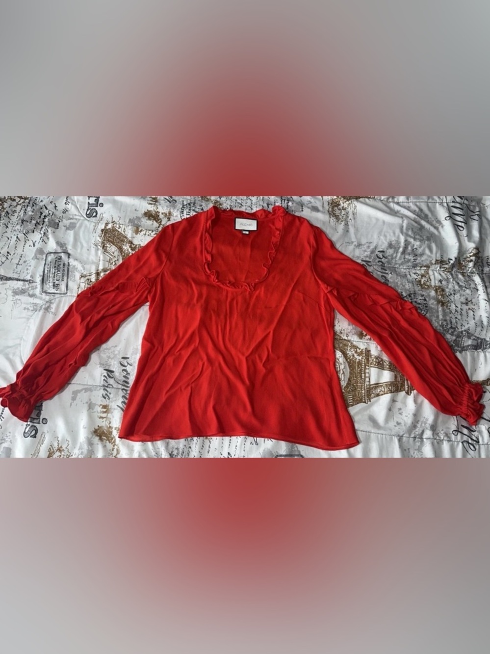 NEW ALEXIS Women’s Red Silk Ruffle Top Size Large Elegant & Lightweight Blouse